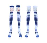 COACOM 2 Paare Aus Blau Und Weiß Gestreiften Strümpfen, Rollenspielzubehör, Komfortable Und Atmungsaktive Frauen, Klassische Navy-Knie-Länge-Socken, Maskeradedekoration.