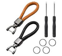 COACOM 2 Stück Leder-Schlüsselanhänger Mit 1 Schraubendreher, 4 Stück Schlüssel-Rundschnallen, Auto-Schlüsselanhänger, Gewebte Leder-Schlüsselanhänger, Auto, Haus-Schlüsselanhänger