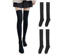 COACOM 2 Stück Overknee Strümpfe Aus Reiner Baumwolle, Rutschfeste Strümpfe, Hochelastische Thigh High Socks, Kniestrümpfe Für Jeden Anlass, Damen Schwarz