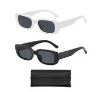 COACOM 2 Stück Quadratische Sonnenbrille Mit 1 Brillentasche, Y2k-Sonnenbrille, Rechteckige Schutzbrille, Modische Retro-Sonnenbrille Für Damen Und Herren (Schwarz, Weiß)