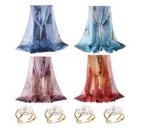 COACOM 4PCS Chiffon Schals, 4PCS Seidenschal Schnallen, Modischer Frauen Chiffon Schal, Weicher bedruckter Seidenschal, Eleganter Vintage Seidenschal, Leichter Halsschal