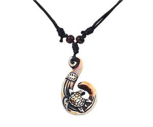 coadipress Hawaiianische Fischhaken Anhänger Halskette Vintage Maui Beach Sufer Maori Tribal Halskette Hanfschnur Verstellbare Kettenschutz Amulett Schildkröte Hai Halsketten für Männer Frauen