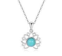 COAI Geschenkideen Damen Silber Halskette mit Silber Anhänger Lotus Natürlicher Türkis Kristall