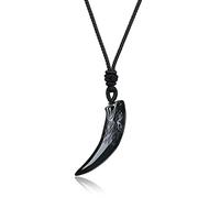COAI Geschenkideen Glückskette aus Obsidian Wolf Gravur Wolfszahn Anhänger halsketten für Herren
