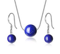 COAI Geschenkideen Schmuck-Sets 925 Sterling Silber Halskette mit Anhänger und Ein Paar Ohrhänger aus Lapislazuli für Damen