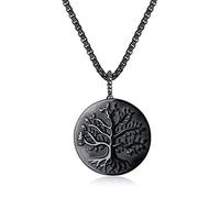 COAI Geschenkideen Unisex Edelstahl Halskette mit Lebensbaum Anhänger aus Obsidian Baum des Lebens Medaillon