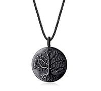 COAI Geschenkideen Unisex Verstellbare Halskette mit Lebensbaum Anhänger aus Obsidian Baum des Lebens Medaillon