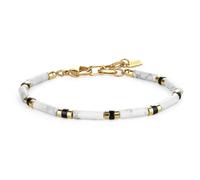 COAI Howlith Armband mit 4 x 2 mm Schwarzer Stein und 13 x 4 mm Howlith für Herren Gold