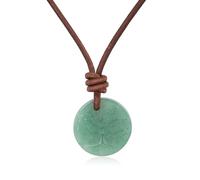 COAI Italienische Lederkette Braun mit Lebensbaum Anhänger Runde aus grüner Aventurin Edelsteinkette für Herren Damen