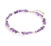COAI Kristall Amethyst Halskette mit 7x6 mm Süßwasserperlen Echt Edelstein Perlenkette für Damen