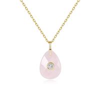 COAI Kristall Halskette mit 15x20 mm Rosenquarz Tropfen Anhänger Gold Kabelkette für Damen