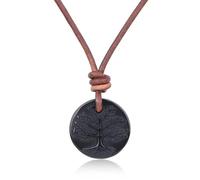 COAI Lederkette für Herren Damen mit rundem farbigem Obsidian-Lebensbaum Anhänger und braunem italienischem Lederband 60cm