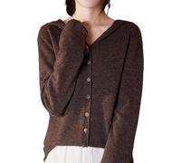 COALHO Cashmere Cardigan Sweaters for Women Hoodie V-Neck Wool Long Sleeve Solid Button Loose Casual.Knitted Cashmere Sweater (Mocha Color,S)