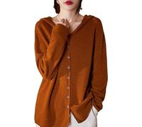 Cashmere Cardigan Sweaters for Women Hoodie V-Neck Wool Long Sleeve Solid Button Loose Casual.Knitted Cashmere Sweater (Caramel Colour,XL)