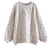 COALHO Long Sleeve Crewneck Knit Pullover,Women's Crewneck Oversized Cropped Fall Long Sleeve Knit Pullover Sweater Top (Oatmeal Color,One Size)