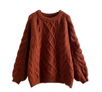 COALHO Long Sleeve Crewneck Knit Pullover,Women's Crewneck Oversized Cropped Fall Long Sleeve Knit Pullover Sweater Top (Brick red,One Size)