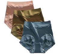 COALHO Premium Satin Ice Silk Moisture-Absorbing Panties, Women's Seamless High Waist Tummy Control Shapewear Shaping Briefs (A,XL)
