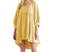 COALHO Women’s Oversized Patchwork Pullover Sweatshirt Dress Loose Lantern Sleeve Scoop Neck High Low Tunic Mini Dress (Yellow,XL)