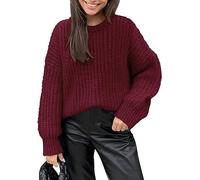 COALHO Women's Crewneck Oversized Cropped Fall Long Sleeve Knit Pullover Sweater Top (Claret,XL)