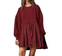 COALHO Womens Oversized Sweatshirt Dress Long Sleeve Crewneck Pullover Tops Relaxed Fit Sweatshirts Mini Dress (red,L)