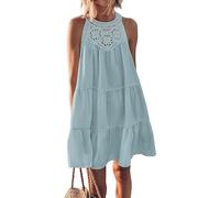 Women's Summer Dresses Sleeveless Casual A-Line Cut Out Halter Beach Vacation Mini Dress (Light Green,S)