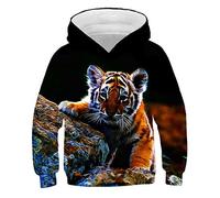 COAOBO Kinder Hoodie 3D Druck，Mode Coole Tiger Hoodies Jungen/Mädchen Dünne 3D-Sweatshirts Mit Hut Animal Print Tiger Hoodie Sweatshirt Kinder Trainingsanzug Jacken-130Cm