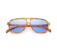 COASION Retro Pilot Sonnenbrille für Frauen Männer Klassisch Rechteckig Doppelsteg Brille Übergröße 70er Jahre Vintage Eyewear UV400 Schutz(Schildpatt Gestell/Blau getönte Gläser)