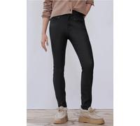 Lederimitathose STREET ONE STUDIO, Damen, Gr. 34, Länge 30, schwarz, Stoff, 76% Viskose, 21% Nylon, 3% Elasthan, unifarben mit Farbeinsatz, slim fit normal, Hosen, Middle Waist (74379219-34) schwarz
