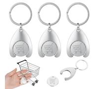 Cobee 3 Stück Silber Einkaufswagen Token,Einkaufswagenchip Schlüsselanhänger mit Einkaufschip Metall Abziehbar Einkaufswagenlöser Einkaufschip Schlüsselanhänger