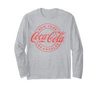 Coca-Cola New York Los Angeles Circle Logo Langarmshirt, Unisex für Erwachsene, Grau Meliert, XL