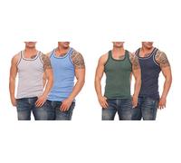 Cocain underwear 4 Stück farbige Herren Unterhemden ärmellose Tshirts Herren Baumwolle hellgrau hellblau dunkelblau grün Silikon-vorgewaschen Achselhemden farbig super weich Feinripp Gr. 6