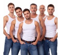 Cocain underwear 6 Herren Unterhemden, Achselhemd, 100% Baumwolle, weiß, Feinripp Gr. 5/M kochfestes Achsel-Shirt Tank top Weiss unterwäsche Kochfest Herren-unterhemd unterhemd trocknergeeignet