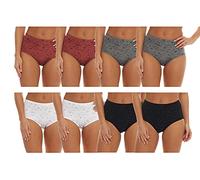 Cocain underwear 8 Stück modische Microfaser Taillen-Slips Uni schwarz grau Weiss rot mit Streublümchen und Kleiner Schleife - Leichter Shape-Effekt - Grösse 52-54