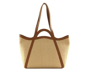 COCCINELLE Amalia Crochet Straw Handbag Natural / Cuir