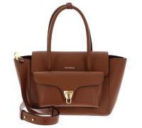Coccinelle Leder-Umhängetasche Double Beat – genarbtes Leder – Cognac Braun