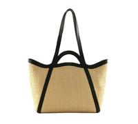 Coccinelle Leder Shopper Schultertasche Amalia Crochet Straw Handbag Natural/Noir beige