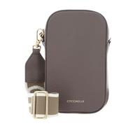 Coccinelle Leder Umhängetasche Handytasche Tebe Hi-Tech Accessoire Grained Leather Warm Taupe