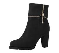 Cocey Damen Mode Stiefeletten mit Blockabsatz | Stiefeletten aus Synthetischem Wildleder, 9cm Absatz für Büro & Freizeit (Schwarz, 34 EU)