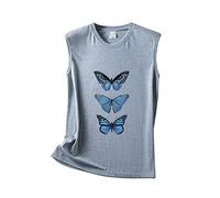 Cocila Ärmellos Tank Top Damen Damen-Beiläufiger Rundhalsausschnitt, Ärmellos, Einfarbig, Schmetterlingsdruck, Lose Weste Daunenweste 34 (Grey, XXXL) Weisses Basic Tops Blau Schwarzes Elegant