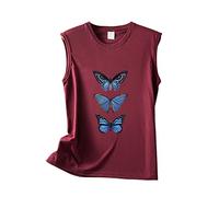 Cocila Ärmellos Tank Top Damen Damen-Beiläufiger Rundhalsausschnitt, Ärmellos, Einfarbig, Schmetterlingsdruck, Lose Weste Daunenweste 34 (Wine, XXL) Sommer Oberteile Tops Für Elegant Lang Weiss