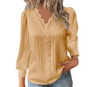 Cocila Angebote des Tages Heute Damen Langarm Oberteil Festliche Blusen Große Größen Tshirt Braun Festliche+Blusen+Damen+Zur+Hochzeit Meine Bestellungen Sale Oversize T Shirt mit V-Ausschnitt