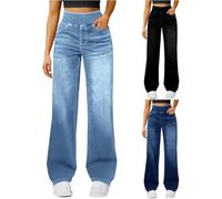 Cocila Baggy Jeans Damen Denim Hose mit Weitem Bein Hohe Taille Gerades Bein Lockere Passform Damenjeans Unregelmäßiger Hohe Elastizität Casual Jogginghose Pull On Wide Leg Hosen Mit Gummibund