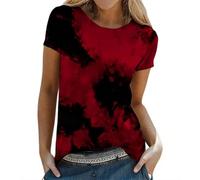 Cocila Basic Shirt Damen Langarmshirts Für Damen-Shirt 2026, Glitzer-Shirt, Modisches Sternen-Shirt, Rundhalsausschnitt, Kurzarm-Top, Outfit Netz- (Red, S) Blusen & Tuniken Sommer Leinen Tunika