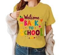 Cocila Basic Shirt Damen Langarmshirts Für Frauen Erster Schultag Lehrer T-Shirt Zurück Zur Schule Tshirt Lustiges Grafik Tops (Yellow, XXXL) Bluse Leinen Sommer Country Kleidung Blusenshirt 3/4
