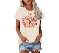Cocila Basic Shirt Damen Langarmshirts Für Lehrer-Shirts Frauen: Den Ersten Schultag, Lehrer-Outfit Schulanfang, Grafik-T-Shirt Trompetenärmel (Purple, XL) Leinenblusen Tunika Leinen Oberteil