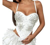 Cocila Basic Top Damen Korsett-Top, Bustier, Eng Anliegendes Korsett-Tanktop, Trägertop, Einfarbig, Kurz Bauchfrei (White, L) Spaghettiträger Schwarzes Sommer Spaghetti Rot Weiß Weißes Elegant