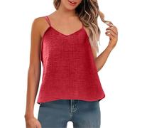 Cocila Basic Top Damen Modisches Und Sexy -Unterhemd Baumwolle Leinen Für Mit V-Ausschnitt Schmalen Schultergurten Camisole-Oberteil Ohne Träger (Red, M) Weisses Trägershirt Rotes Weiss Weiß