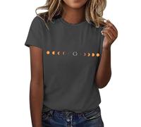 Cocila Bluse Damen Elegant Kurzarm-T-Shirt-Oberteil mit Rundhalsausschnitt und Solar-Print für Damen Damen Top Bauchfrei Longblusen Und Tuniken Damen T Shirt Damen Elegante Unterhemd Weiss Lang