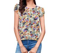 Cocila Bluse Damen Elegant V-Ausschnitt Damen-Oberteile, Lässig, Rundhalsausschnitt, Plissierte Chiffon-Bluse Mit Rüschenärmeln Sexy Oberteil Ausschnitt (Purple, XXL) Boho Blusen Blusenshirt