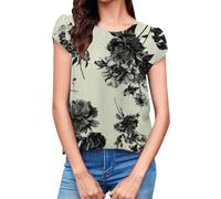 Cocila Bluse Damen Elegant V-Ausschnitt Damen-Oberteile, Lässig, Rundhalsausschnitt, Plissierte Chiffon-Bluse Mit Rüschenärmeln Sexy Oberteil Ausschnitt (Black, XL) Blusenshirt Italienische